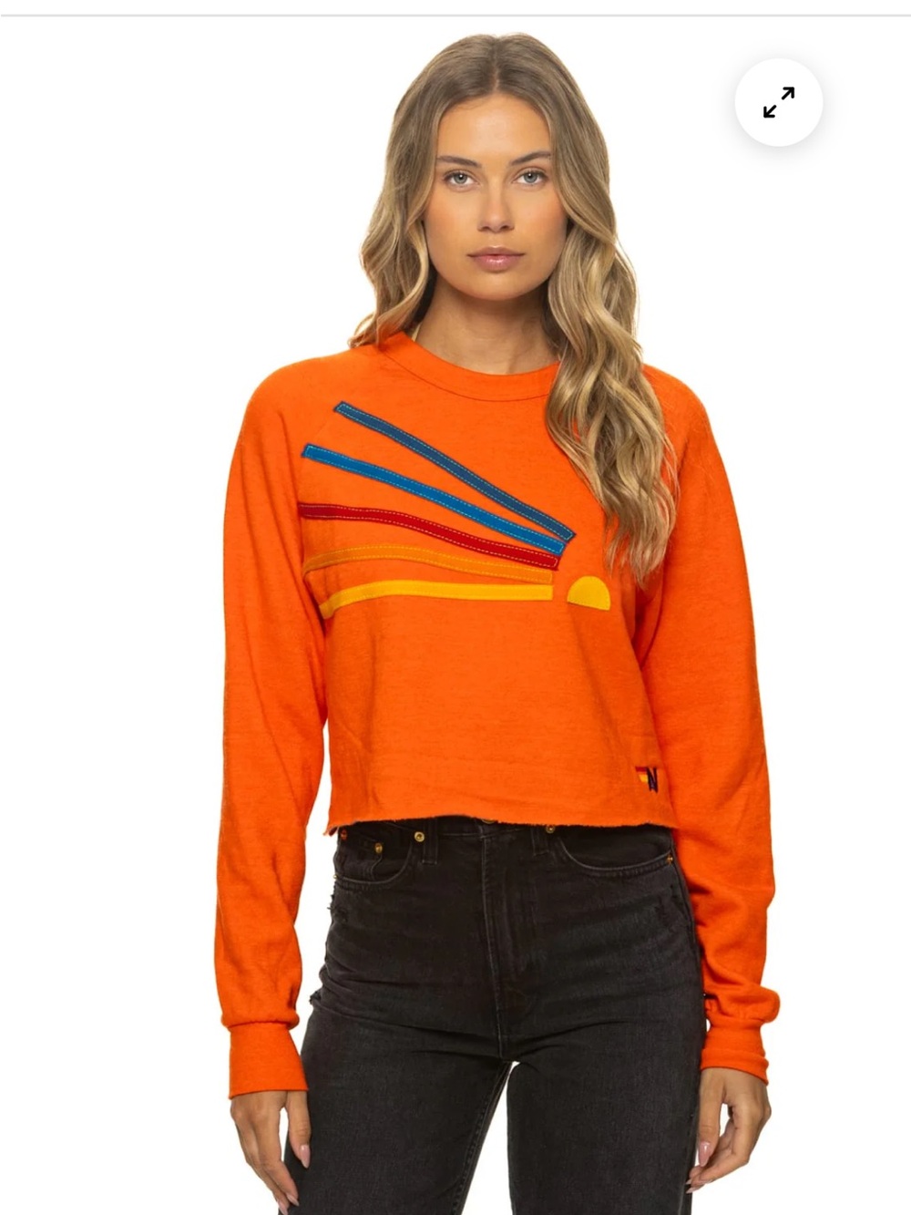 Aviator Nation Orange Cropped Graphic Sweatshirt